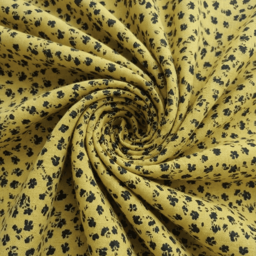 Elegant Mustard & Charcoal Floral Printed Linen 2Pc | Unstitched Suit (Shirt & Trouser) D-2251