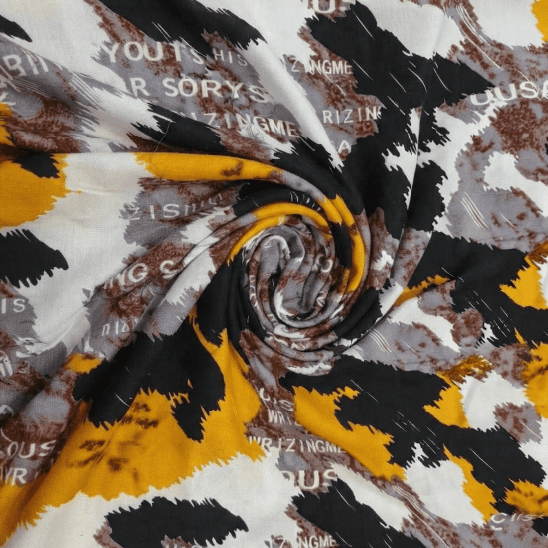 Mustard Yellow & Black Abstract Printed Linen 2Pc | Unstitched Suit (Shirt & Trouser) D-2252