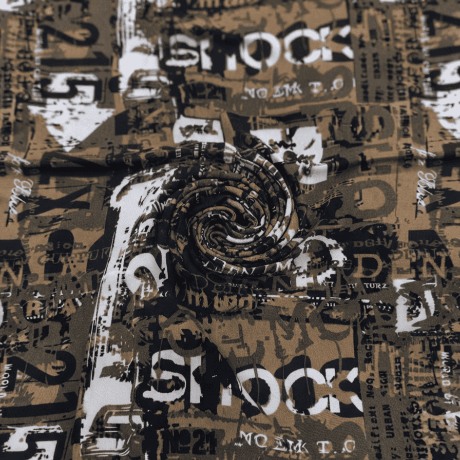 Olive Brown & Charcoal Graffiti Printed Linen 2Pc | Unstitched Suit (Shirt & Trouser) D-2254