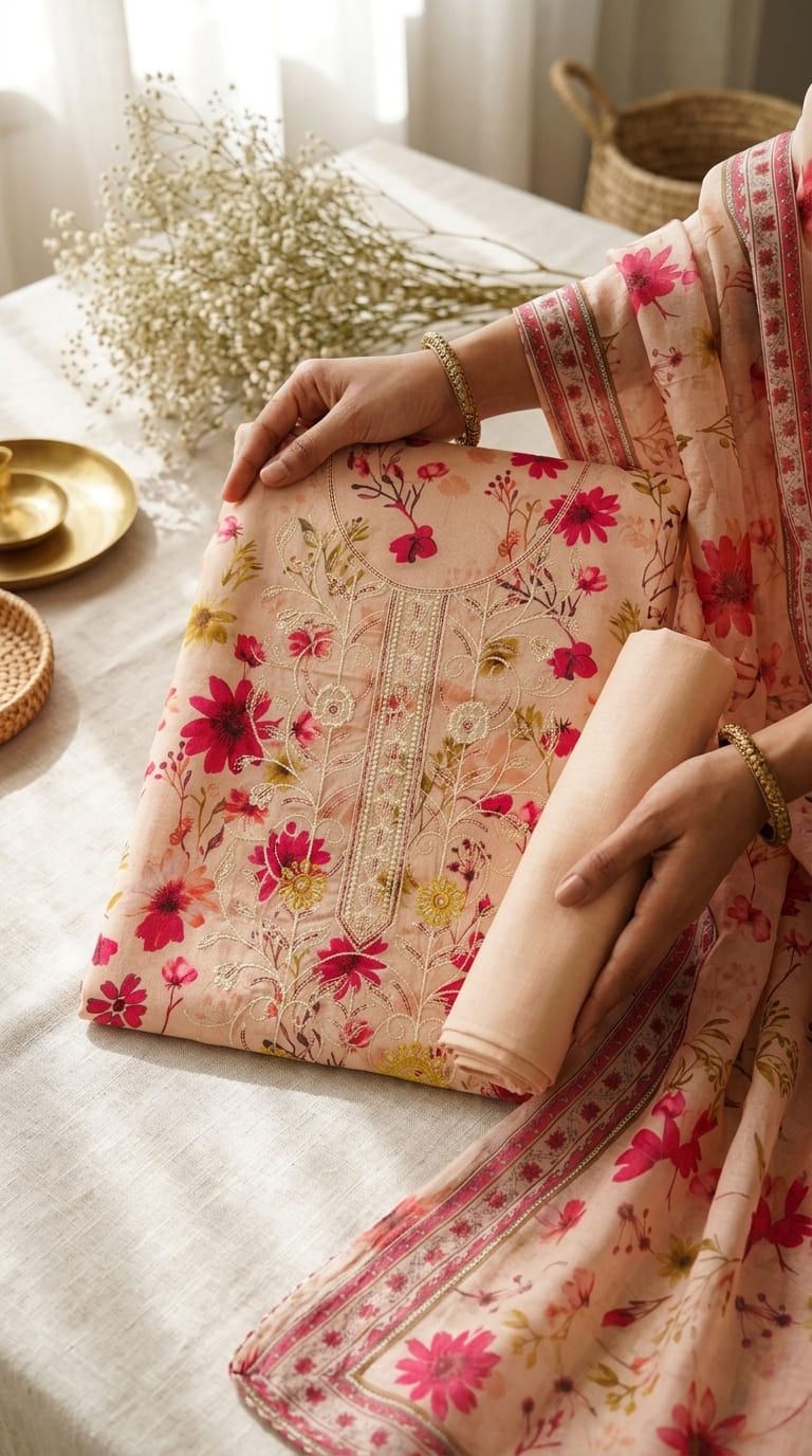 Premium Peach Floral Embroidered 3Pc | Unstitched Linen Suit D-2166