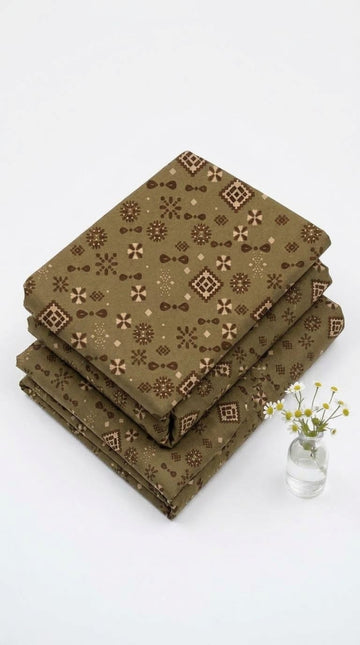 Premium Olive Green & Brown Printed Linen 2Pc | Unstitched Suit (Shirt & Trouser) D-2235