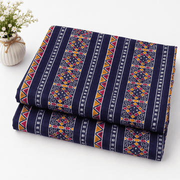 Navy Blue Ethnic Tribal Geometry Khaddar 2Pc | Unstitched Suit (Shirt & Trouser) D-2224