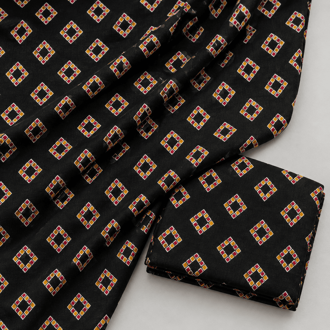 Black & Geometric Block Mosaic Khaddar 2Pc | Unstitched Suit (Shirt & Trouser) D-2222