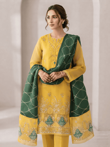 3pc Unstitched Embroidered Organza suit D-2130