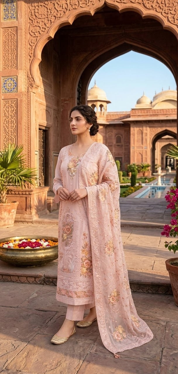4pc Unstitched Embroidered Organza Suit D-2100