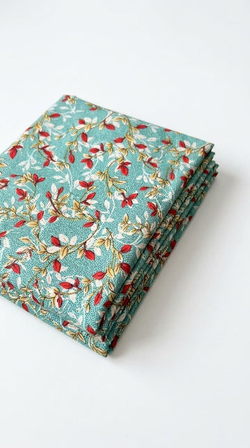 Premium Teal Green Floral Printed Linen 2Pc | Unstitched Suit (Shirt/Trouser) D-2173