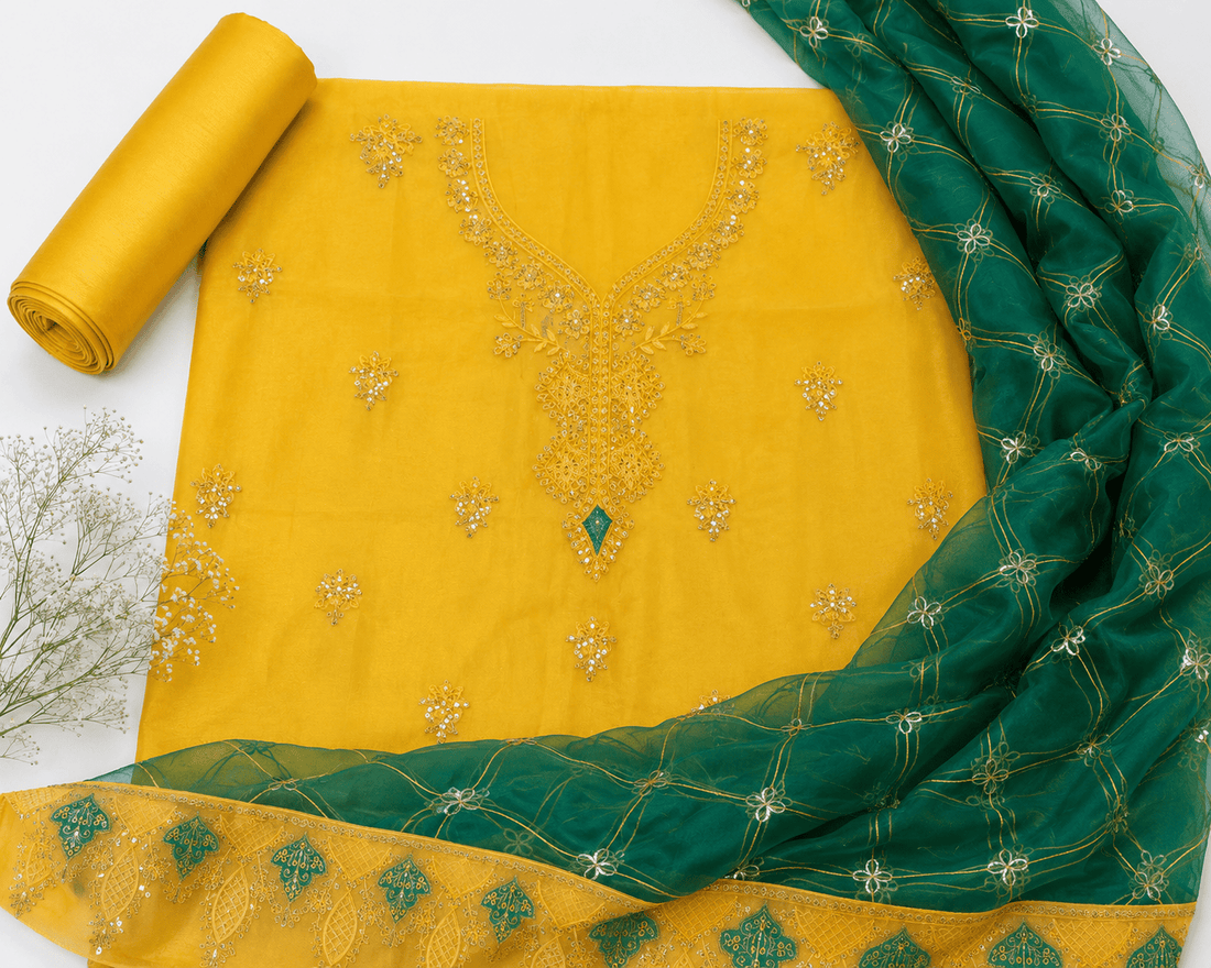 3pc Unstitched Embroidered Organza suit D-2130