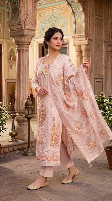 4pc Unstitched Embroidered Organza Suit D-2100